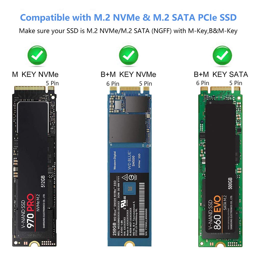 M.2 NVMe SATA SSD Enclosure Adapter Tool-Free,Sokiwi USB 3.2 Gen2 10Gbps External to USB PCI-E 6Gbps SATA M-Key / B+M Key, NVMe Reader Support UASP