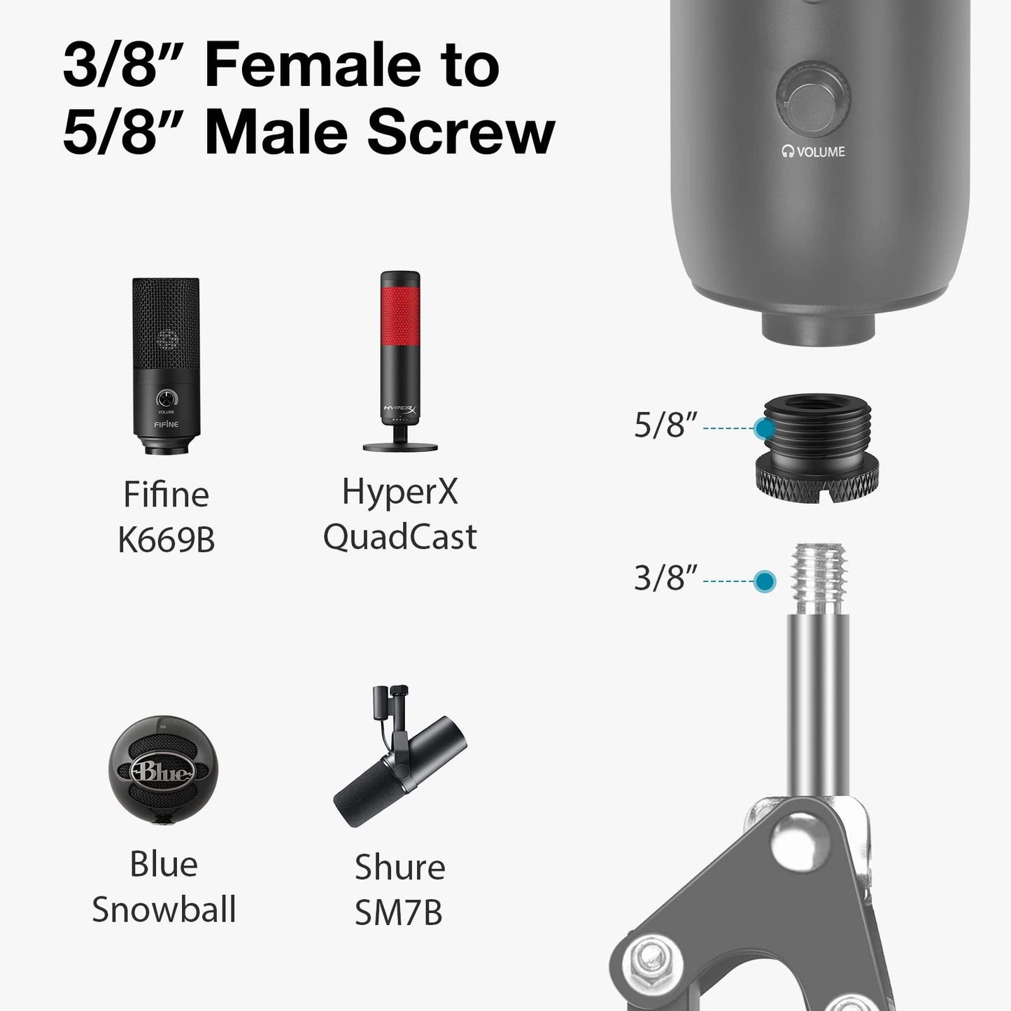 InnoGear 8 Pieces Mic Stand Adapter, 5/8 Female to 3/8 Male 3/8 Female to 5/8 Male 5/8 Female to 1/4 Male 1/4 Female to 5/8 Male Screw Thread Adapter