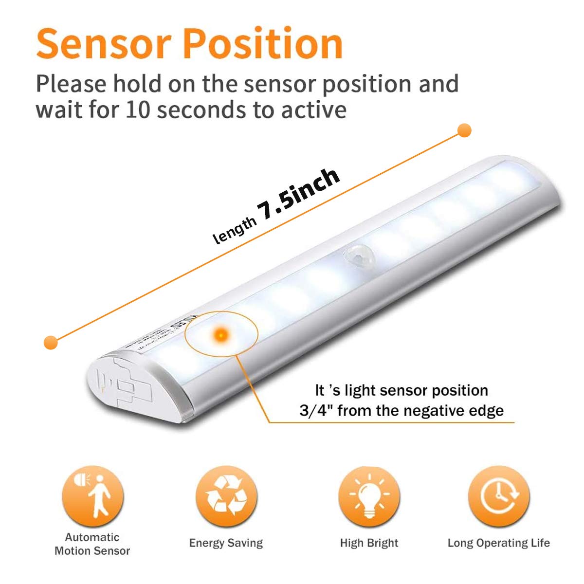 KULED 10-led Motion Auto Sensing LED Light, Battery Powered DIY Stick-on Under Cabinet Anywhere Portable Wireless with Magnetic Tape Strip Night Light