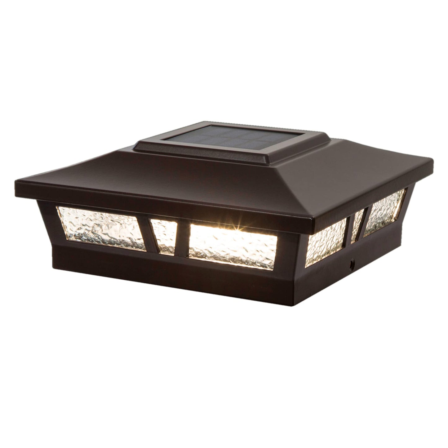 Classy Caps SLX772C 6x6 Brown Aluminum Oxford Solar Post Cap - High-Performance Solar Lighting, 2 LEDs, Durable Cast Aluminum, Decorative Glass Lens