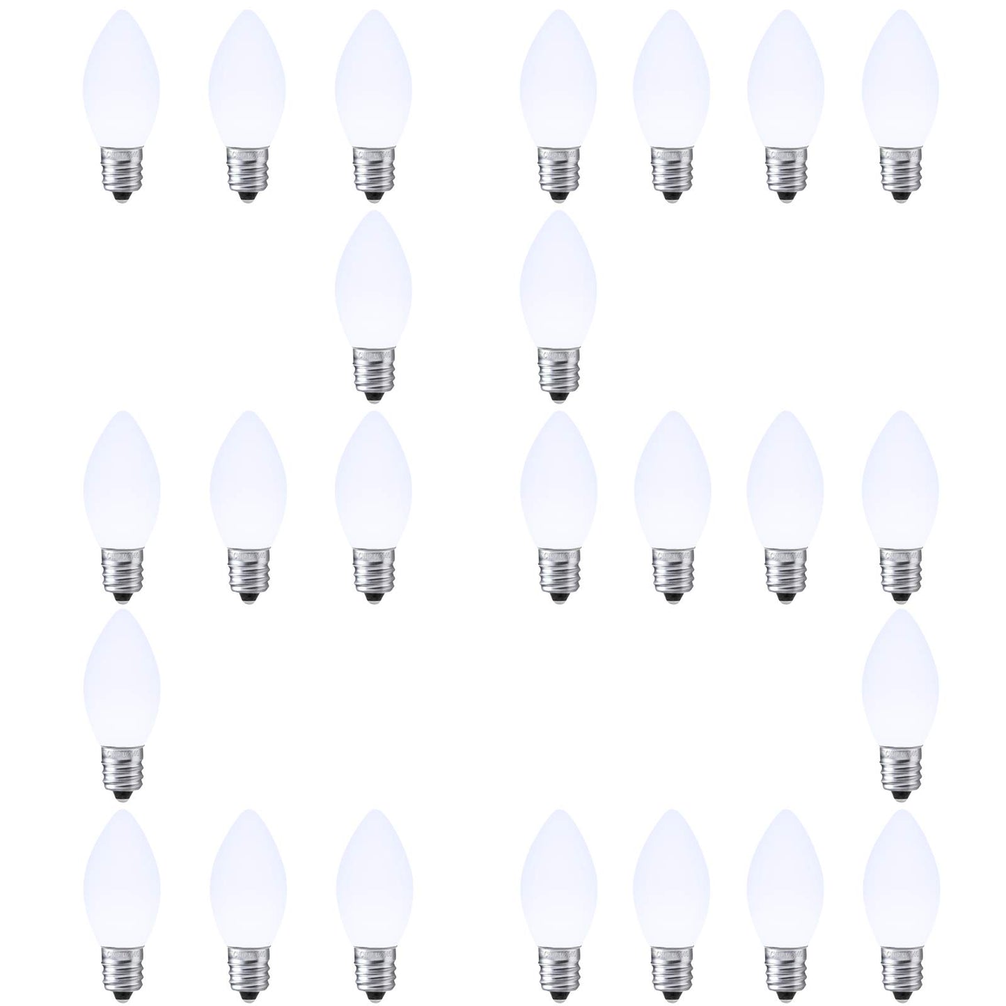 AIDDOMM LED Christmas Replacement Bulbs 25 Pack C7, for Outdoor and Indoor, Dimmable, E12 Candelabra Base, Cool White