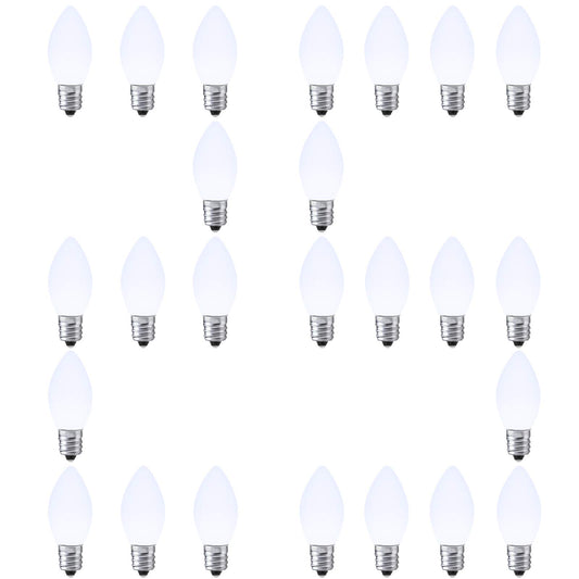AIDDOMM LED Christmas Replacement Bulbs 25 Pack C7, for Outdoor and Indoor, Dimmable, E12 Candelabra Base, Cool White