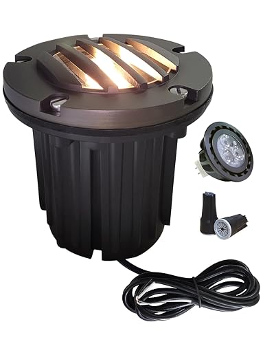 Low Voltage Landscape Lighting,(5''H) Brass Top Cover Outdoor In Ground Lights, 12V Landscape Well Ground Lights for Pathway, Driveway and Garden 1