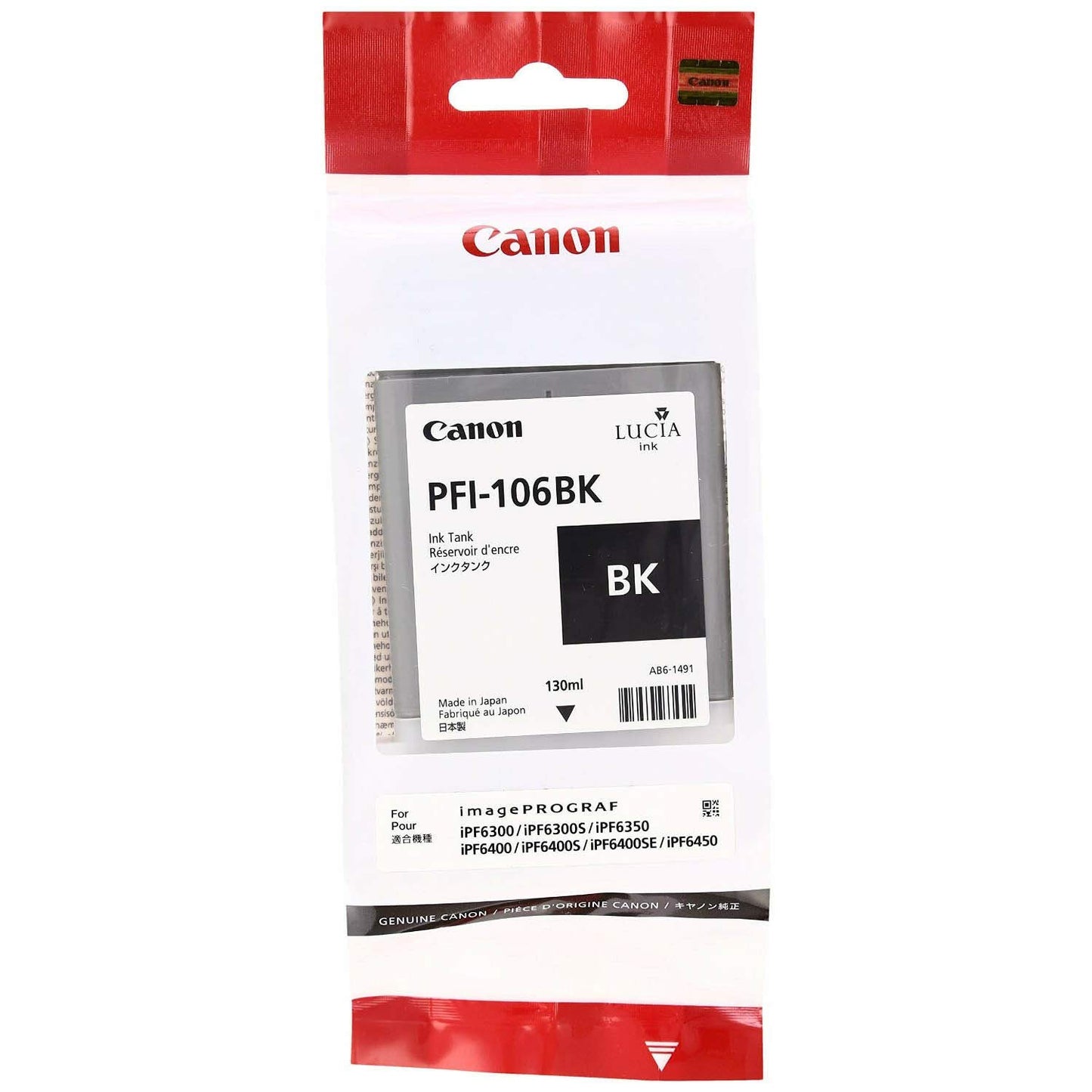 Canon PFI-106BK 6621B001AA ImagePrograf iPF6400 iPF6450 Ink Tank (Black) in Retail Packaging