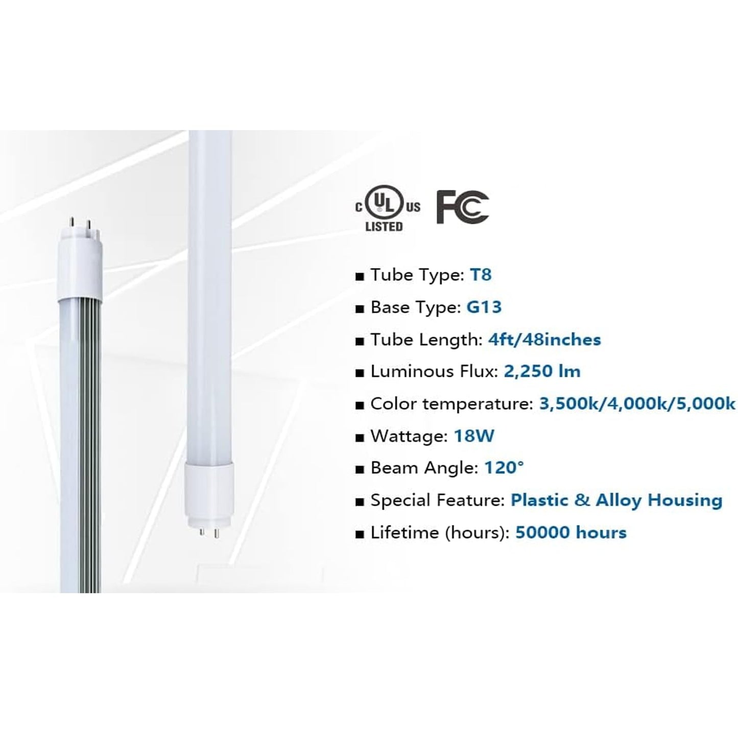 Sokply T8 T12 4FT LED Bulbs Light Tube Type A+B 18W 2250LM, F32T8/F40T12 LED Fluorescent Replacement, 6000K White Light, Plug and Play or Ballast
