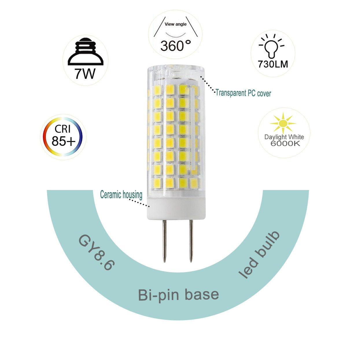 G MGY OLED LED GY8.6 Bulb,7W T4 G8 LED Bulb, 75W Halogen Bulb Replacement, GY8.6 Bi-pin Base Light Bulb, AC120V, for Under Counter Kitchen Lighting