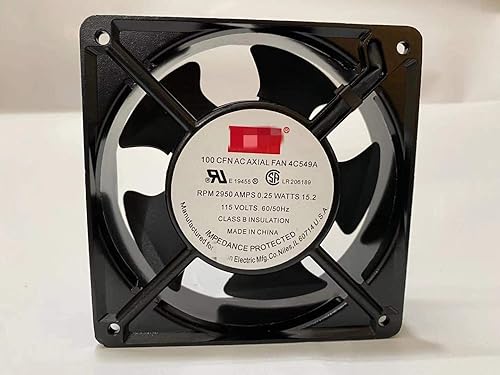 4C549A AC axial Fan, 100CFM 2950RPM 0.25A 15.2W 115V Cabinet Cooling Fan