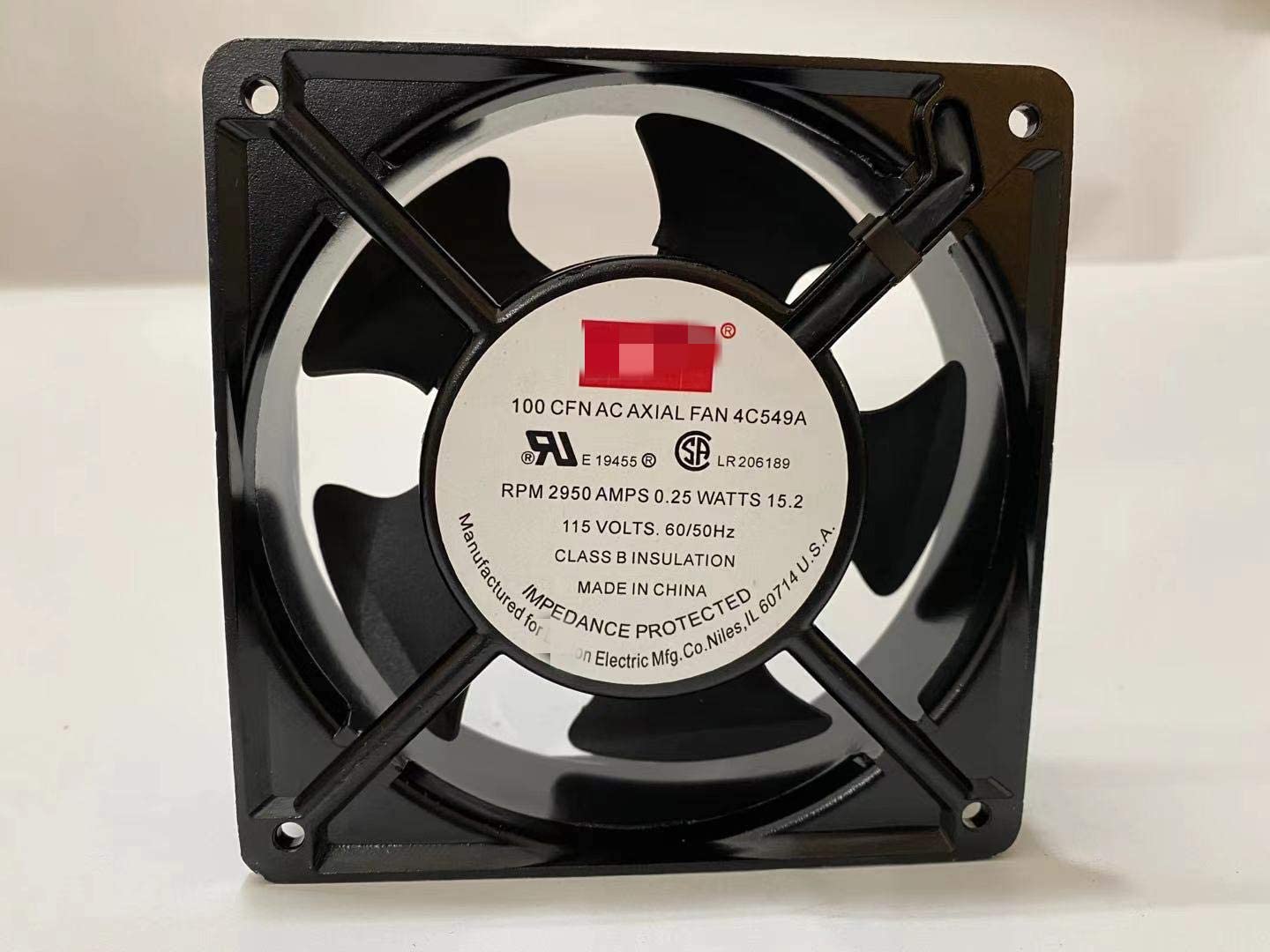 4C549A AC axial Fan, 100CFM 2950RPM 0.25A 15.2W 115V Cabinet Cooling Fan