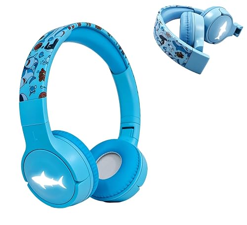 Kids Safe Wireless Light Up Headphones, Foldable Tangle-Free 3.5mm Jack, Volume Limiting 85/94dB, Over-Ear with Microphone