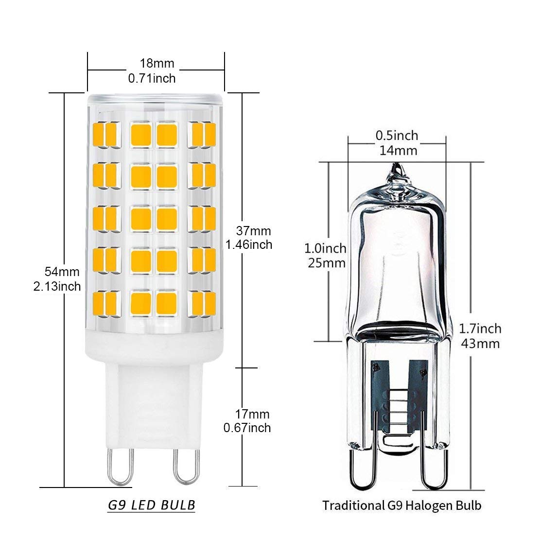 OHLGT G9 LED Bulbs Dimmable 6W (60W Halogen Bulb Equivalent), Warm White 3000K, 110V-130V, 500LM Bi Pin for Home Lighting, 6Packs