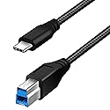 Fasgear USB C to USB B 3.0 Cable 3ft: USB 3.0 Type C to Type B Printer Cable Nylon Braided Compatible with Docking Station External Hard Drivers