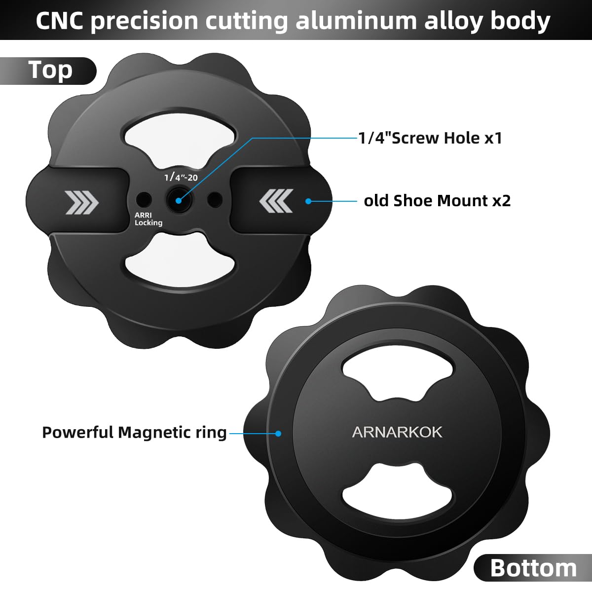 Sunflower Shape Magnetic Phone Tripod Mount Adapter with 1/4-20 Thread, 2 Cold Shoe Compatible with iPhone 17 16 15 Pro Max 15 Plus 14 13 12, iPhone