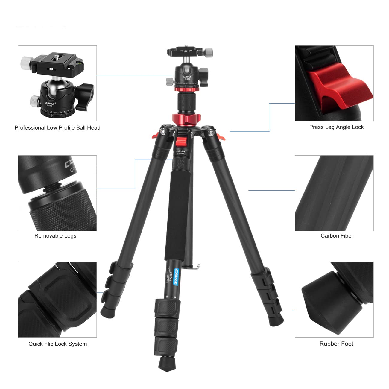 CAVIX 62" Professional Carbon Fiber Camera Tripod, Tripod & Monopod 2 in 1, Lightweight Travel Tripod with 360° Ball Head and Arca-Swiss QR Plate