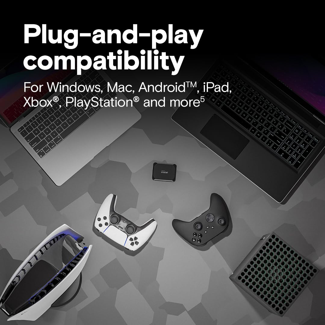 Crucial X9 1TB Portable SSD, Up to 1050MB/s, USB 3.2 USB-C, External Solid State Drive, Compatible with Windows, Mac, & Android, Reliable Storage