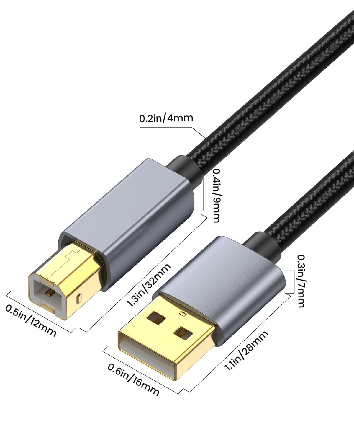 Danfetsoy USB 2.0 to USB B Printer Cable 16Ft, USB B Male to Type A Male Cable for MacBook Pro, Air, DJ Controller, Printer, Scanner, Fax Machine