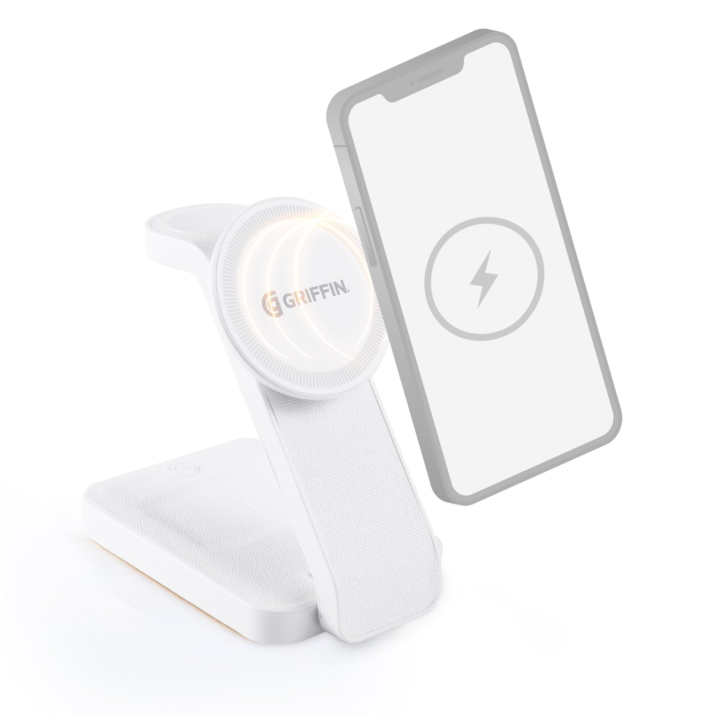 Griffin - 4-in-1 Wireless Charger Stand, Magnetic Wireless Station with 15W Fast Phone Charger, 3W Headphone and 2W Smartwatch Charging, with Night