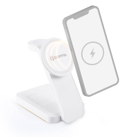 Griffin - 4-in-1 Wireless Charger Stand, Magnetic Wireless Station with 15W Fast Phone Charger, 3W Headphone and 2W Smartwatch Charging, with Night