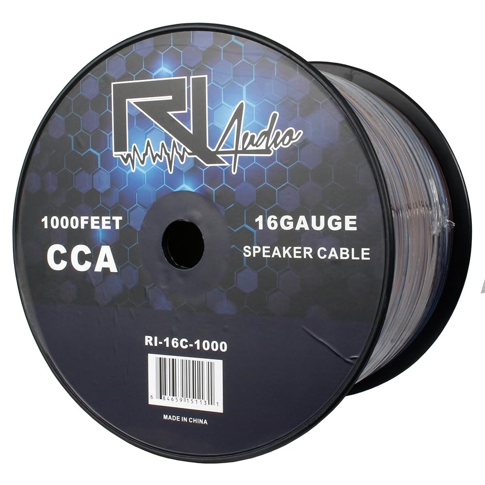 RI Audio 16 Gauge Speaker Wire CCA Car Audio Home Theater 1000 Ft Spool Flexible Casing Zip