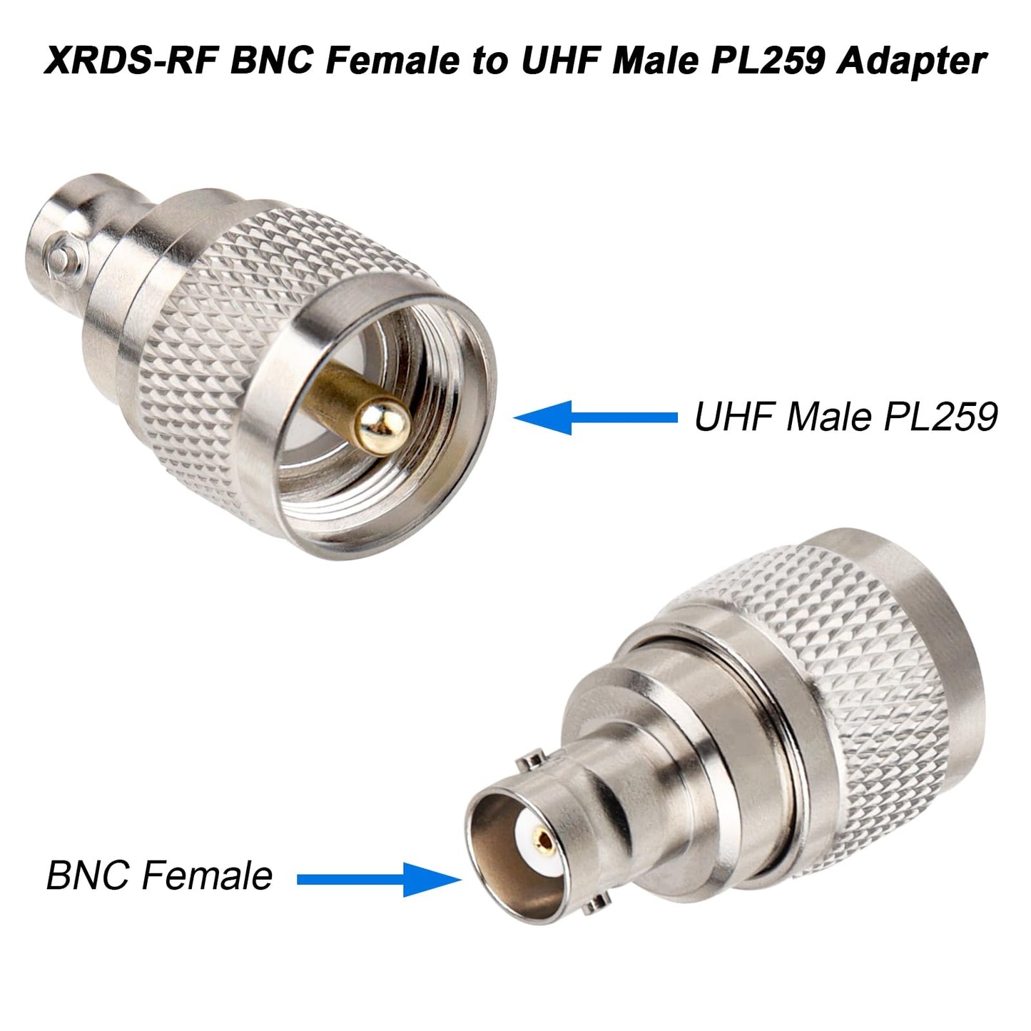 XRDS -RF BNC Female to UHF Male Connectors 2PCS, BNC to PL259 Connector RF Coaxial Adapter for CB Ham Radio Antennas
