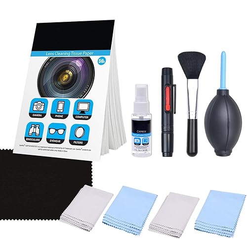 Camkix Camera Lens Cleaning Kit - Air Blower, 2in1 Lens Cleaning Pen, Cleaning Brush, Spray Bottle w/Cleaning Solution, Lens Cleaning Paper Tissue (50