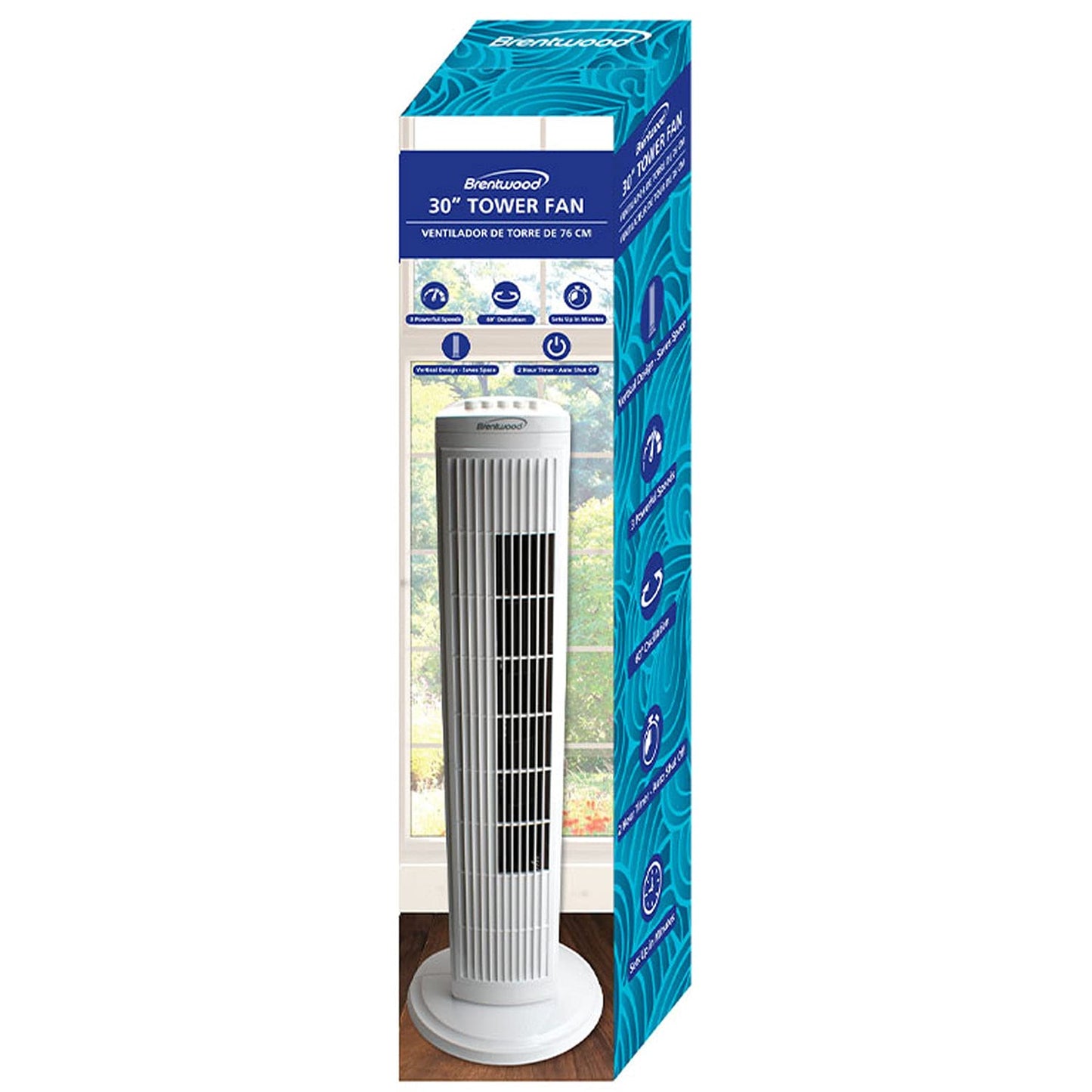 Brentwood Kool Zone F-30TW Oscillating Tower Fan,3-Speed 30-inch,White
