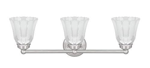 Aspen Creative 62172-1A, Three-Light Metal Bathroom Vanity Wall Light Fixture, 22" Wide, Transitional Design in Satin Nickel