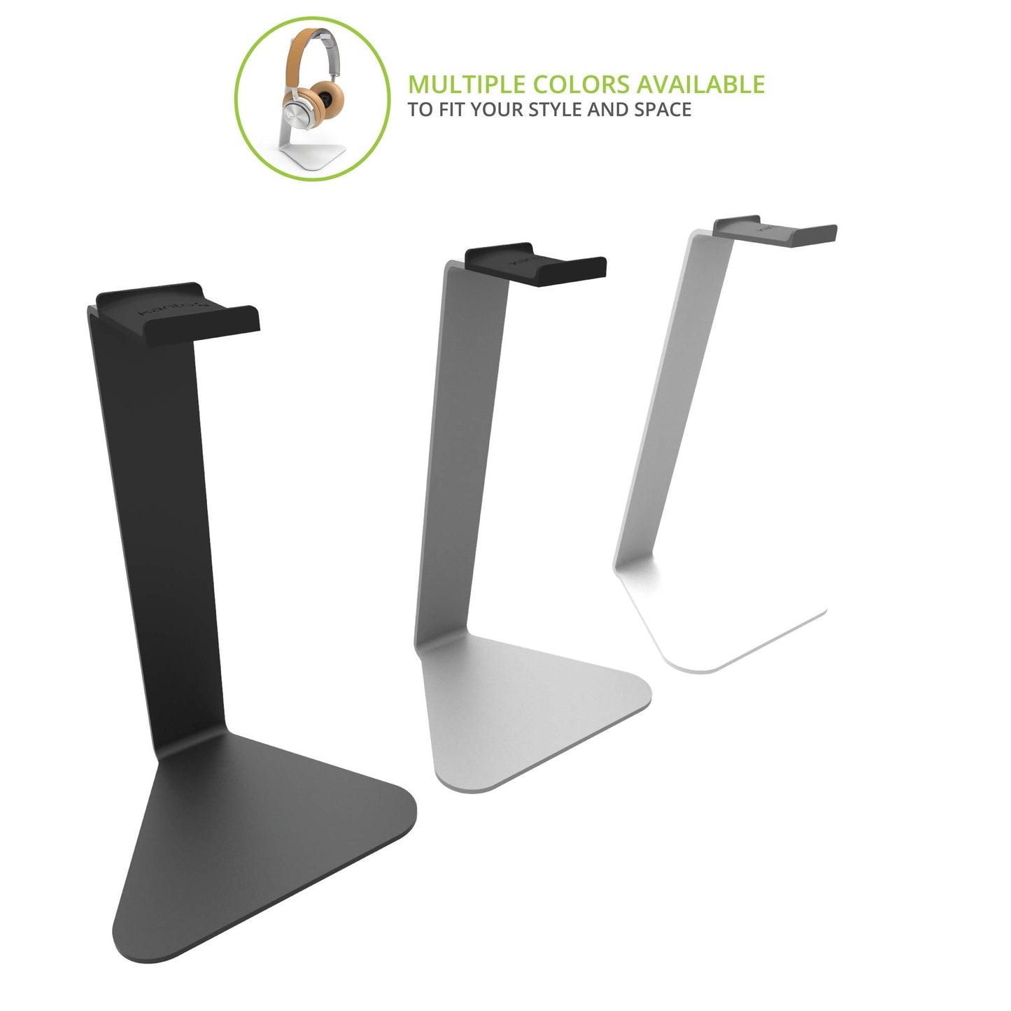 Kanto H1 Universal Headphone Stand - White - Solid Steel Construction - Curved Silicone Resting Surface