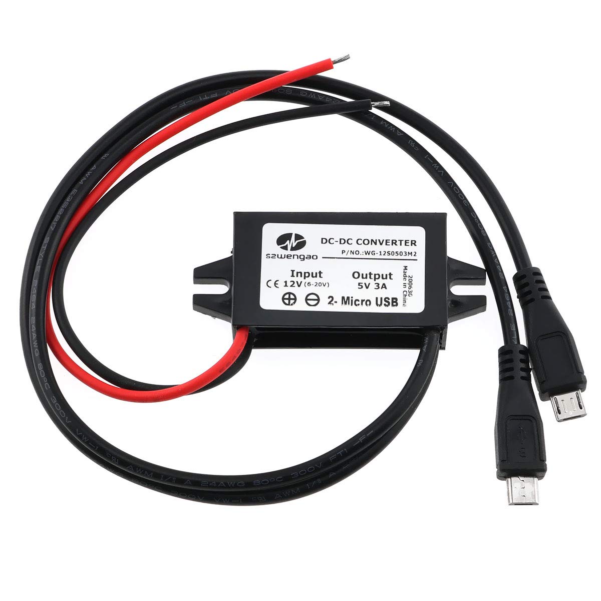 E-outstanding DC Converter Module 12V to 5V 3A Regulator Step Down Car Power Converter with Double Micro-USB Cable DC to DC Buck Converter