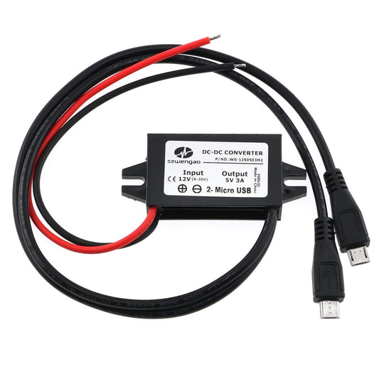 E-outstanding DC Converter Module 12V to 5V 3A Regulator Step Down Car Power Converter with Double Micro-USB Cable DC to DC Buck Converter