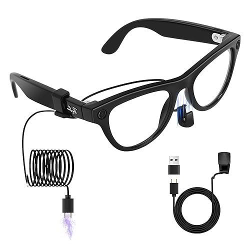 Amanely Charging Adapter Cable for Ray-Ban Meta 2 & Oakley AI Glasses, 3.9ft Temple-Inserted Fast Charging for Wayfarer/Headliner/Skyler/HSTN