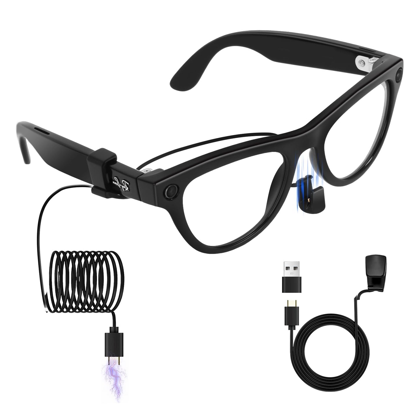 Amanely Charging Adapter Cable for Ray-Ban Meta 2 & Oakley AI Glasses, 3.9ft Temple-Inserted Fast Charging for Wayfarer/Headliner/Skyler/HSTN