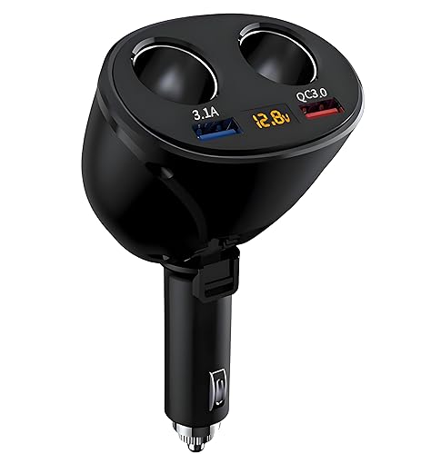 MESA'S LIVE Dual USB QC3.0 Car Charger, 180° Rotatable Foldable, LED Digital Voltage Current Display, Aluminum Shell, 12/24V for Car/Truck/RV, Fast