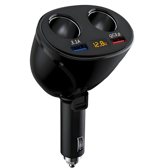 MESA'S LIVE Dual USB QC3.0 Car Charger, 180° Rotatable Foldable, LED Digital Voltage Current Display, Aluminum Shell, 12/24V for Car/Truck/RV, Fast