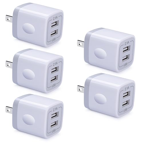 Fast Charging Block,GiGreen 5Pack Dual Port USB Outlet Plug 2.1A USB Wall Charger Power Cubes Compatible iPhone 16/15 Pro Max/14/13/12/11/X/8,Samsung