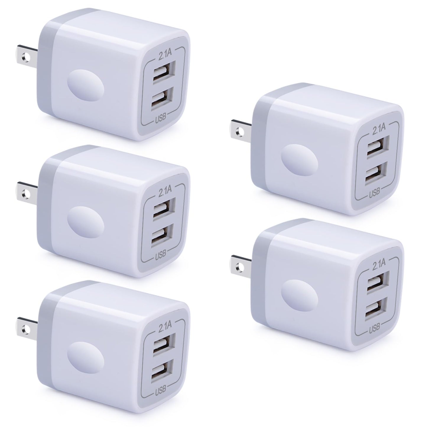 Fast Charging Block,GiGreen 5Pack Dual Port USB Outlet Plug 2.1A USB Wall Charger Power Cubes Compatible iPhone 16/15 Pro Max/14/13/12/11/X/8,Samsung