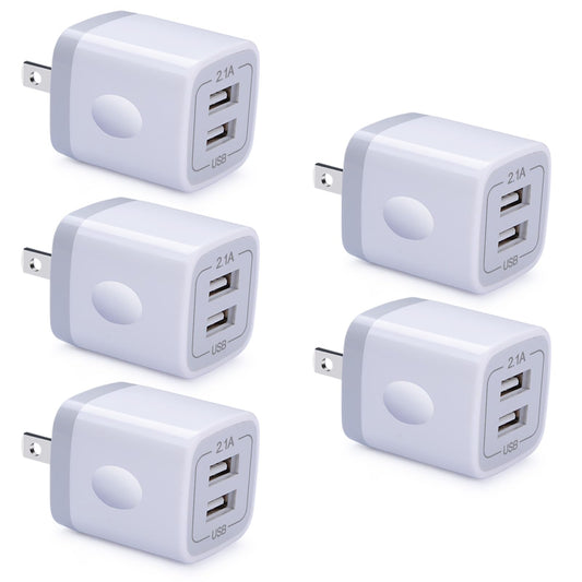 Fast Charging Block,GiGreen 5Pack Dual Port USB Outlet Plug 2.1A USB Wall Charger Power Cubes Compatible iPhone 16/15 Pro Max/14/13/12/11/X/8,Samsung
