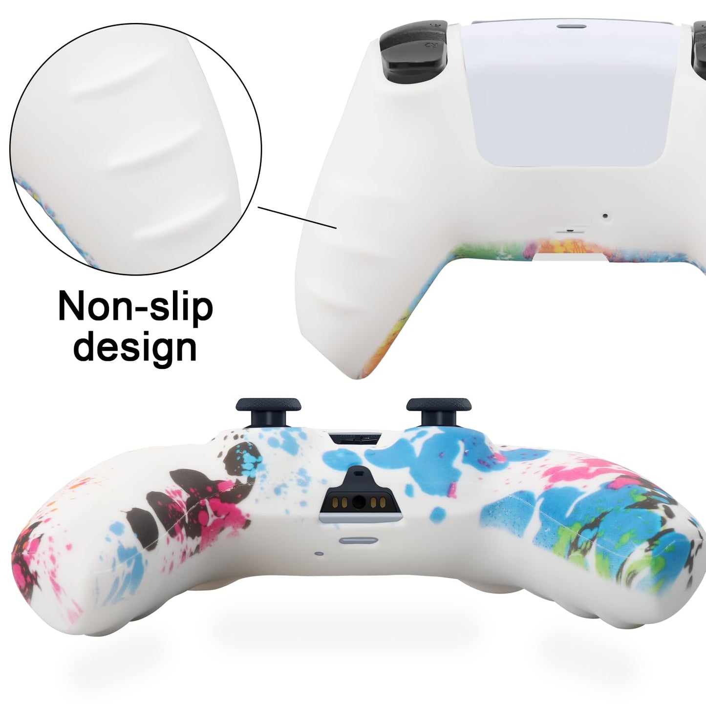 Miruchertter PS5 Silicone Controller Skin 2 Pack Anti-Slip Silicone Protector Sleeve Cover Case for PlayStation 5 with 8 Thumb Grip Caps PS5