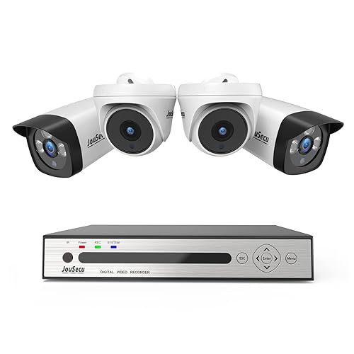 JouSecu 8CH 1080P Home Security Camera System Outdoor Indoor, 5MP Lite CCTV DVR 8 Channel and 4 x 1080P Dome Bullet Surveillance Cameras with Night