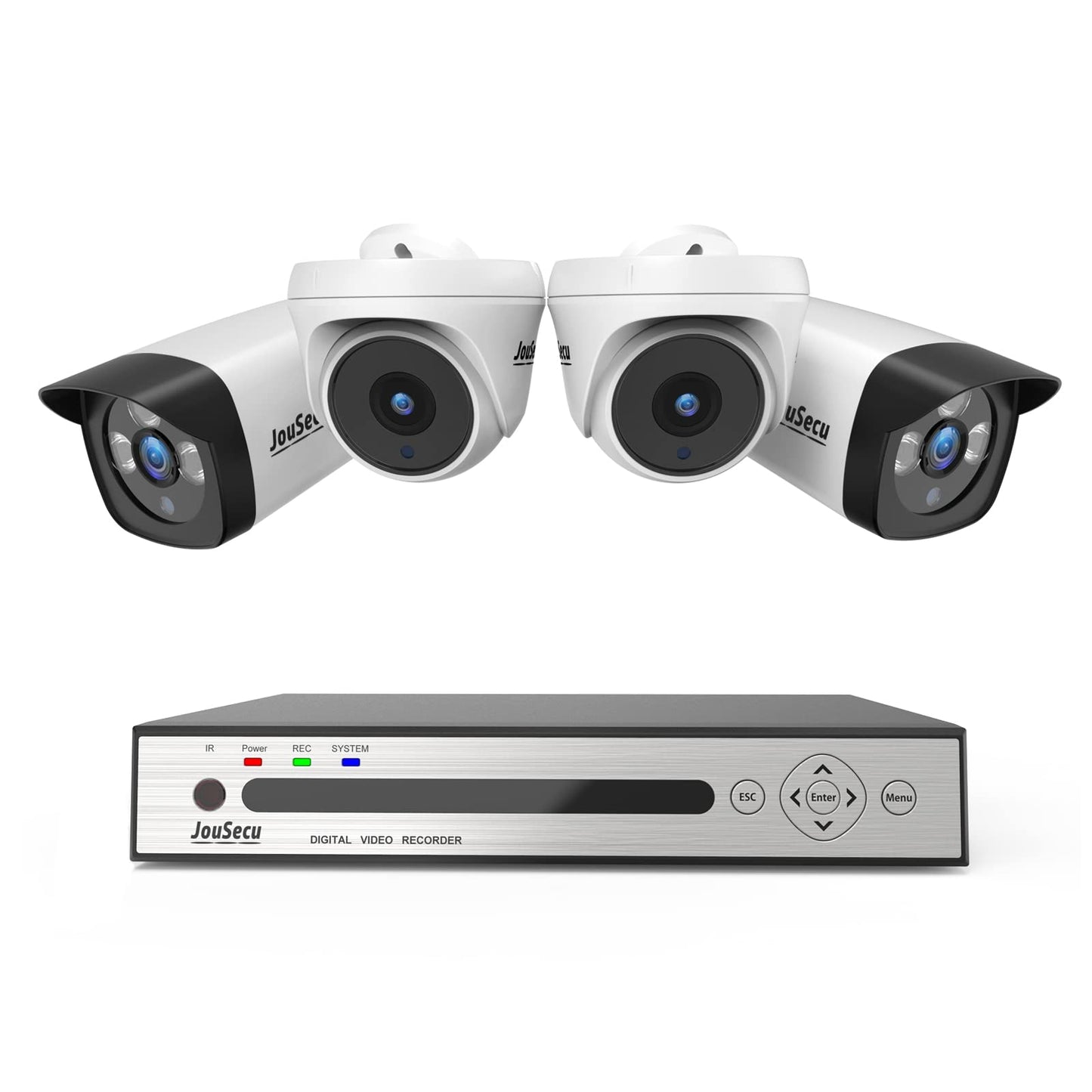 JouSecu 8CH 1080P Home Security Camera System Outdoor Indoor, 5MP Lite CCTV DVR 8 Channel and 4 x 1080P Dome Bullet Surveillance Cameras with Night