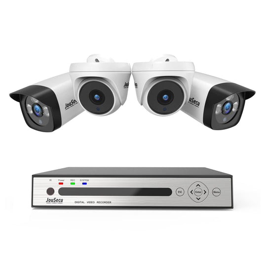 JouSecu 8CH 1080P Home Security Camera System Outdoor Indoor, 5MP Lite CCTV DVR 8 Channel and 4 x 1080P Dome Bullet Surveillance Cameras with Night
