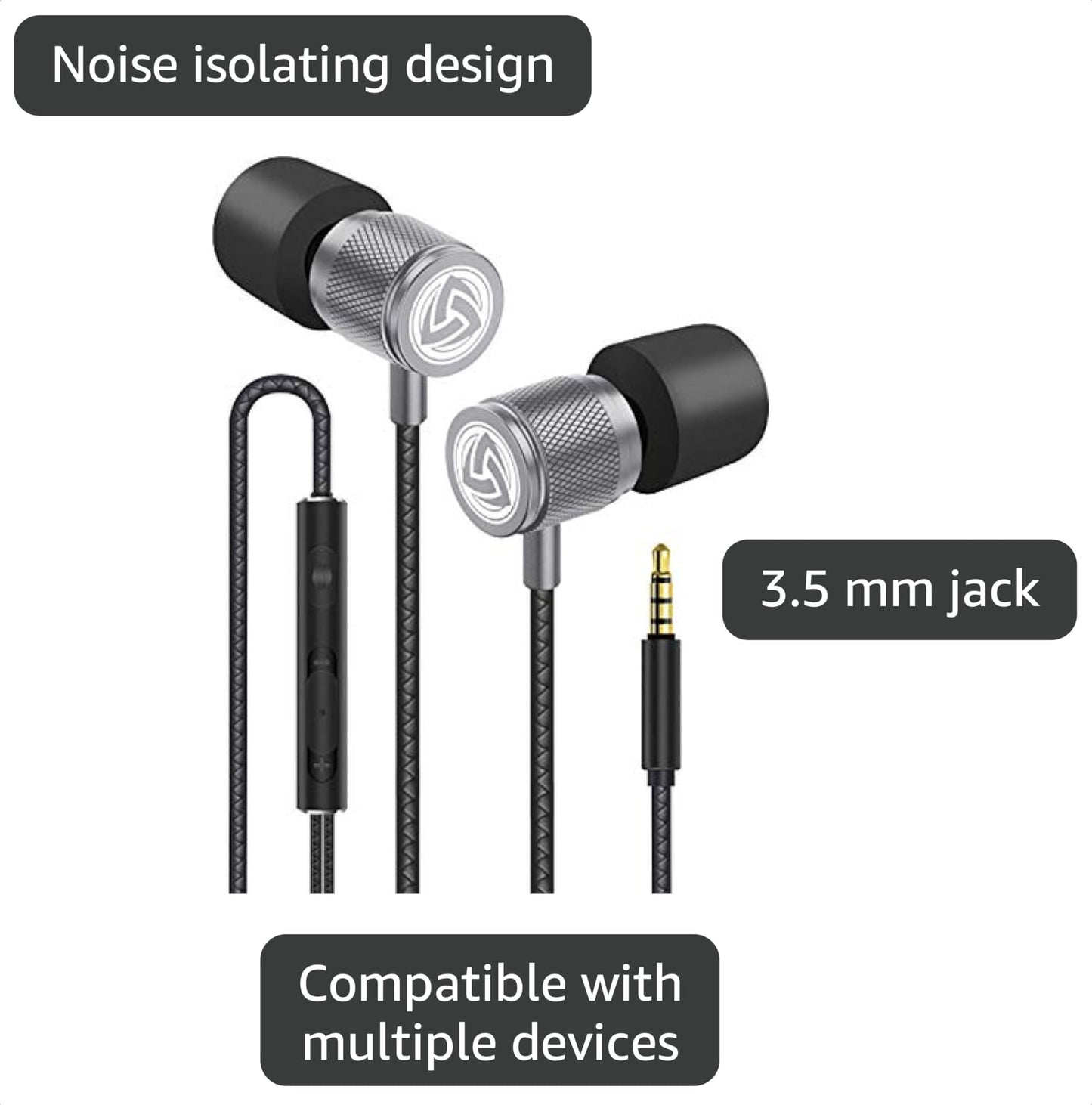 LUDOS Ultra Wired Earbuds in-Ear Headphones, 5 Years Warranty, Earphones with Microphone, Noise Isolating Ear Buds, Memory Foam for iPhone, Samsung