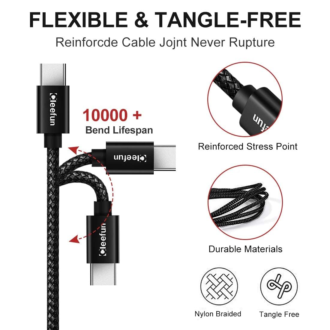 CLEEFUN USB C Cable, USB to USB C Cable, [5 Pack, 3/3/6/6/10 ft] Type C Charger Cable Fast Charging for iPhone 17 16 15 Pro Max Plus Air, for Samsung