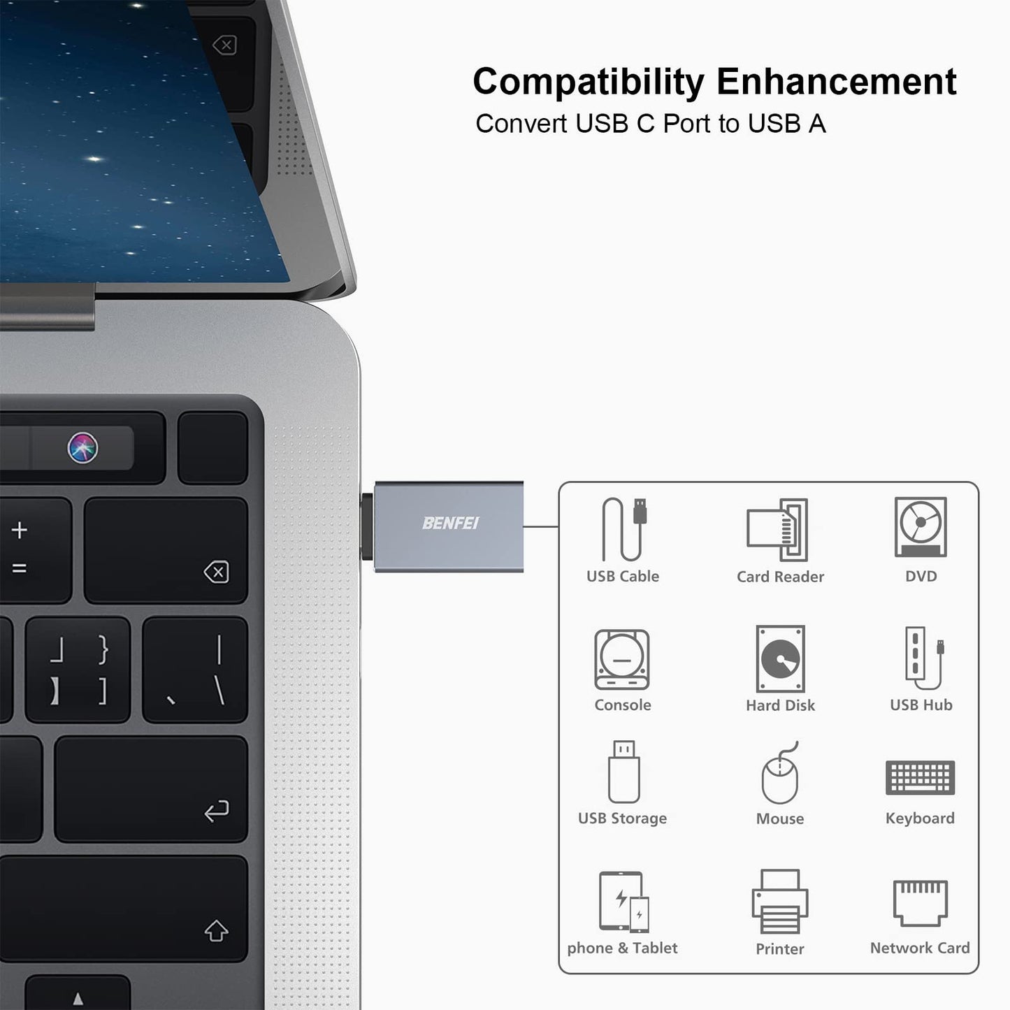 BENFEI USB C to USB 3.0 Adapter, 3 Pack USB C to A Male to Female Adapter Compatible with iPhone 15 Pro/Max, MacBook Pro/Air 2023, iPad Pro, iMac…