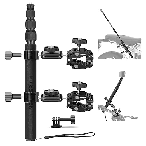 NEEWER Motorcycle Camera Mount Kit, Bicycle Handlebar Invisible Selfie Stick with Dual Ball Heads, Super Clamps, Action Camera Adapter Compatible
