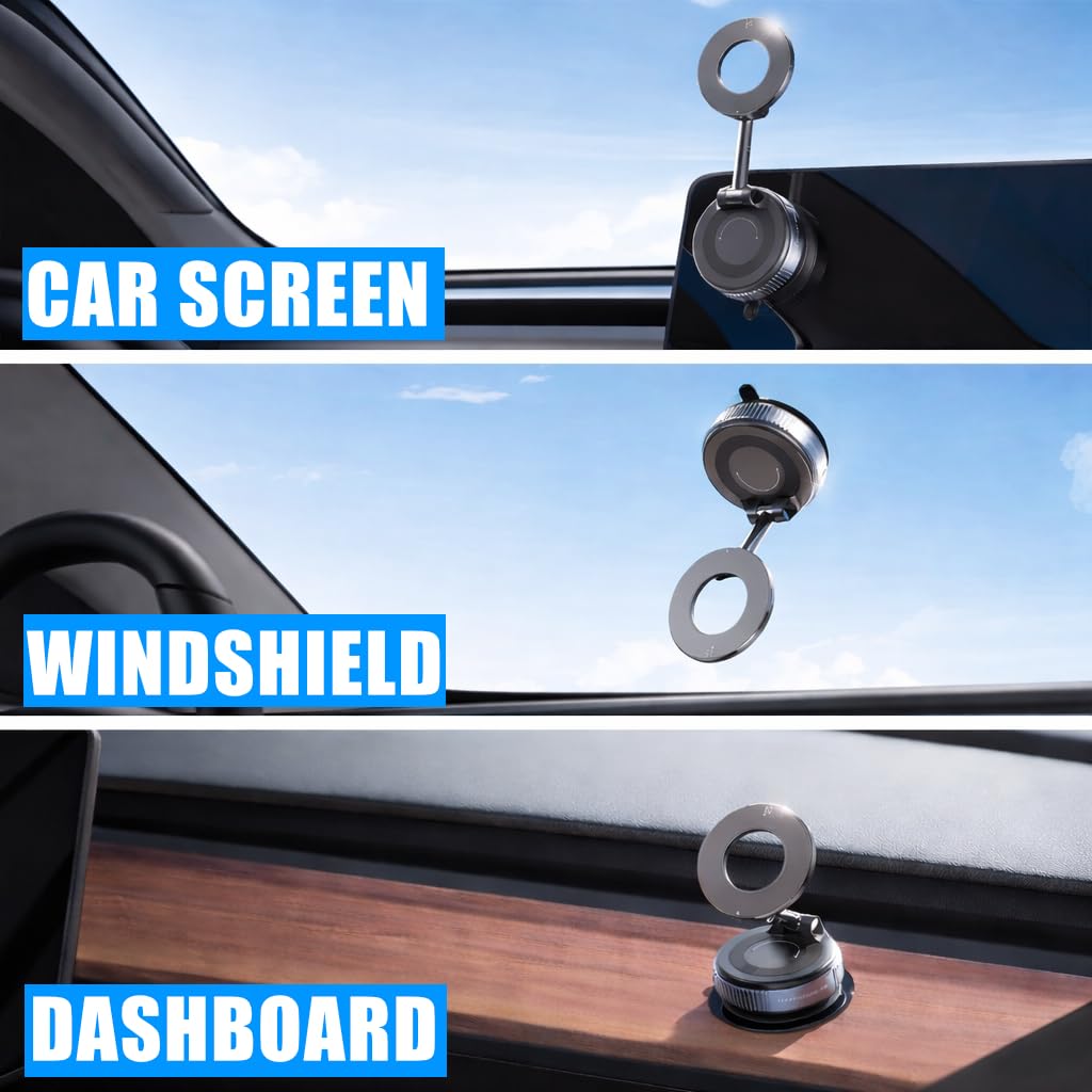 Ryvlan Carmount Vacuum Magnetic Phone Mount for Car- Magsafe Suction iPhone Stand, Content Creator Phone Holder & Car Mount, iPhone Holder