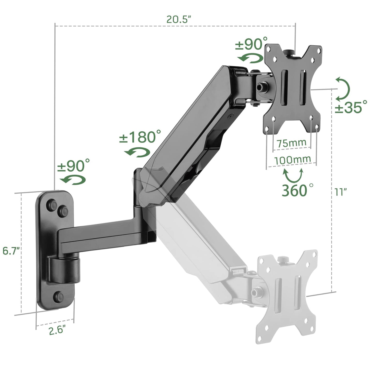 UPGRAVITY Monitor Wall Mount for 17-32 inch Flat/Curved Screen, Computer Monitor Wall Mount Arm Holds up to 17.6lbs, Tilt, VESA 75x75/100x100 mm
