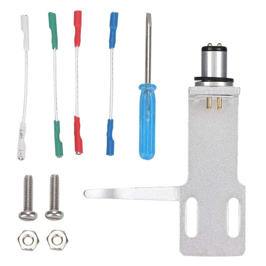 Phono Headshell Kit,6.4CM Aluminum Alloy Turntable Cartridge Phonograph Player Record Player Headshell,Include 4 Pcs Cables and 2 Pcs Screws (Silver)
