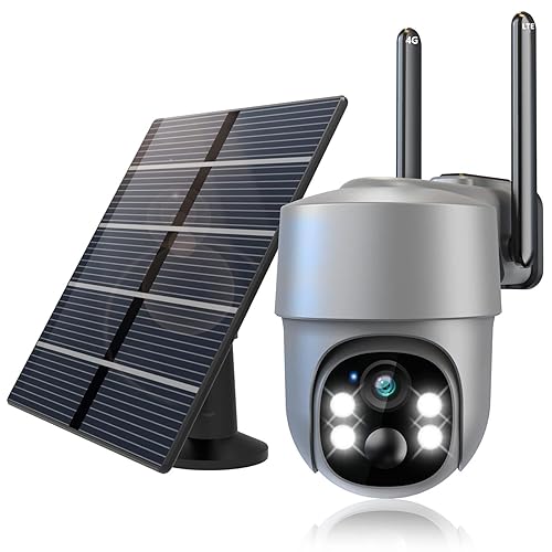 4G LTE Cellular Security Camera Security Cameras Wireless Outdoor Solar-Powered with 360° Pan & Tilt Surveillance,Pir Motion Detection,2K Color Night