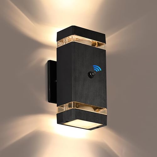 futxnziey Outdoor Wall Lights 1 Pack, Integrated LED Up Down Lights, Modern Black Outdoor Wall Light with Dusk to Dawn Sensor Aluminum Exterior Wall