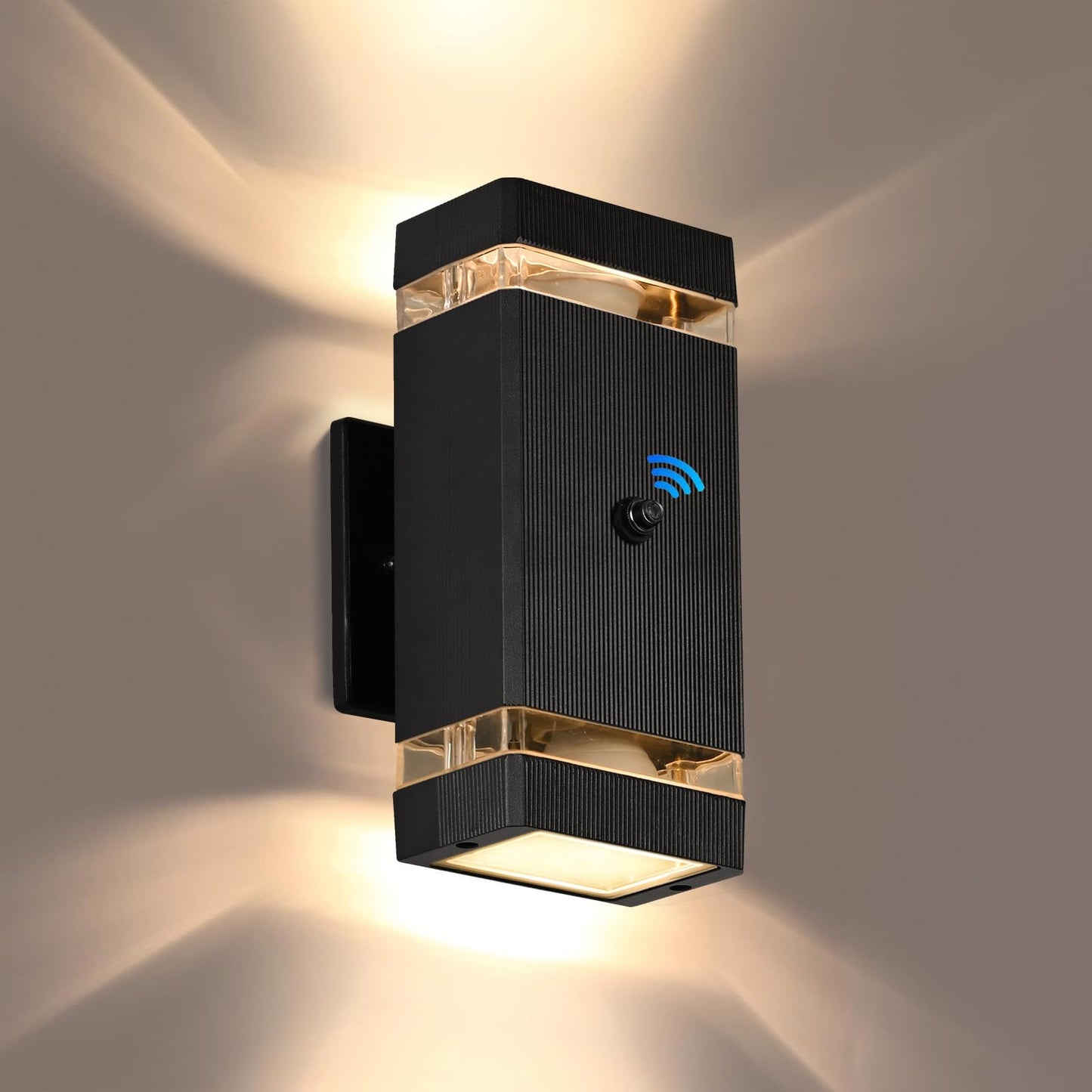 futxnziey Outdoor Wall Lights 1 Pack, Integrated LED Up Down Lights, Modern Black Outdoor Wall Light with Dusk to Dawn Sensor Aluminum Exterior Wall
